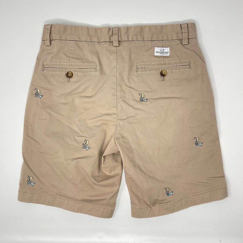Vineyard Vines Khaki 9” Mermaid Embroidered Breaker Shorts Men Big Boys Size 28 - Picture 2 of 12